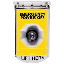 STI SS-2213PO Stopper Station with Bopper Stopper Cover, EMERGENCY POWER OFF Lettering, Yellow Housing