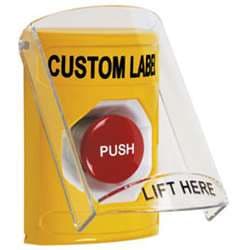 STI SS-2224 Stopper Station with Stopper Station Shield, Custom Lettering, Yellow Housing