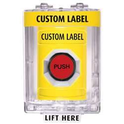 STI SS-2237 Stopper Station with Mini Stopper II Cover without Horn, Custom Lettering, Yellow Housing