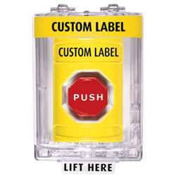 STI SS-2238 Stopper Station with Mini Stopper II Cover without Horn, Custom Lettering, Yellow Housing