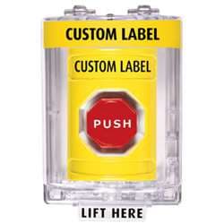 STI SS2245 Stopper Station with Mini Stopper II Cover with Horn, Custom Lettering, Yellow Housing