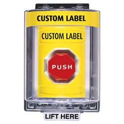 STI SS-2252 Stopper Station with Mini Weather Stopper Cover, Custom Lettering, Yellow Housing