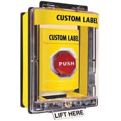 STI SS-2262 Stopper Station with Mini Weather Stopper Cover with Spacer, Custom Lettering, Yellow Housing