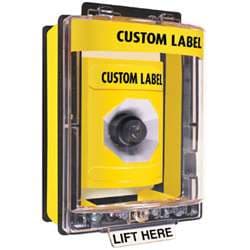 STI SS-2263 Stopper Station with Mini Weather Stopper Cover with Spacer, Custom Lettering, Yellow Housing