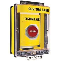 STI SS2264 Stopper Station with Mini Weather Stopper Cover with Spacer, Custom Lettering, Yellow Housing