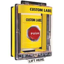 STI SS-2269 Stopper Station with Mini Weather Stopper Cover with Spacer, Custom Lettering, Yellow Housing