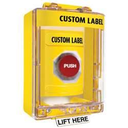 STI SS2274 Stopper Station with Mini Stopper II Cover with Spacer, Custom Lettering, Yellow Housing