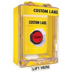 STI SS-2277 Stopper Station with Mini Stopper II Cover with Spacer, Custom Lettering, Yellow Housing