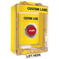 STI SS2281 Stopper Station with Mini Stopper II Cover with Spacer, Custom Lettering, Yellow Housing