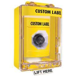 STI SS-2283 Stopper Station with Mini Stopper II Cover with Spacer, Custom Lettering, Yellow Housing