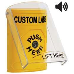 STI SS-22A0 Stopper Station with Stopper Station Shield with Sound, Custom Lettering, Yellow Housing