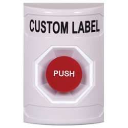 STI SS-2304 Stopper Station, Momentary Mushroom Button, Custom Lettering, White Housing