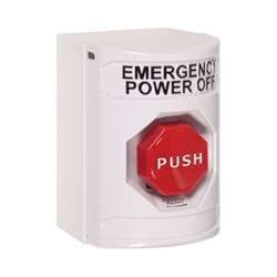 STI SS-2309PO Stopper Station, Push, Turn-to-Reset, EMERGENCY POWER OFF Lettering, White Housing
