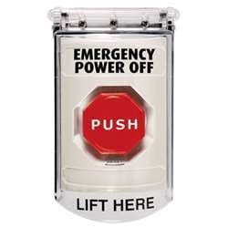 STI SS2319PO Stopper Station with Bopper Stopper Cover, EMERGENCY POWER OFF Lettering, White Housing