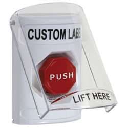 STI SS-2329 Stopper Station with Stopper Station Shield, Custom Lettering, White Housing