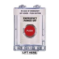 STI SS2331PO Stopper Station with Mini Stopper II Cover without Horn, EMERGENCY POWER OFF Lettering, White Housing