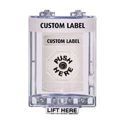 STI SS-2340 Stopper Station with Mini Stopper II Cover with Horn, Custom Lettering, White Housing