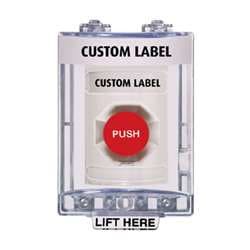 STI SS-2341 Stopper Station with Mini Stopper II Cover with Horn, Custom Lettering, White Housing