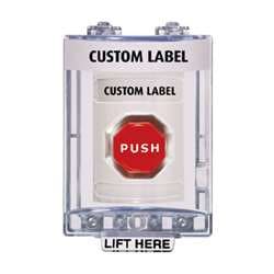 STI SS-2345 Stopper Station with Mini Stopper II Cover with Horn, Custom Lettering, White Housing