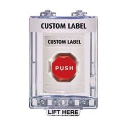 STI SS-2348 Stopper Station with Mini Stopper II Cover with Horn, Custom Lettering, White Housing