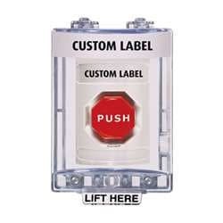 STI SS-2349 Stopper Station with Mini Stopper II Cover with Horn, Custom Lettering, White Housing