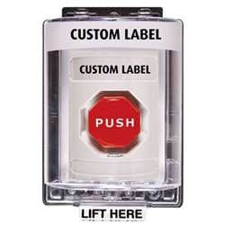 STI SS2359 Stopper Station with Mini Weather Stopper Cover, Custom Lettering, White Housing