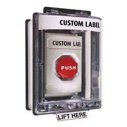 STI SS-2362 Stopper Station with Mini Weather Stopper Cover with Clear Spacer, Custom Lettering, White Housing