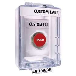 STI SS2371 Stopper Station with Mini Stopper II Cover with Spacer, Custom Lettering, White Housing