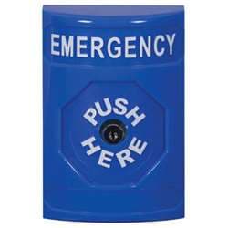 STI SS-2400E Stopper Station, Push, Key-to-Reset, EMERGENCY Lettering, Blue Housing