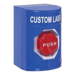 STI SS-2402 Stopper Station, Push, Key-to-Reset, Custom Lettering, Blue Housing