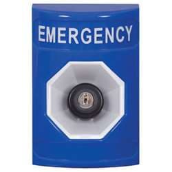 STI SS-2403E Stopper Station, Key-to-Activate, EMERGENCY Lettering, Blue Housing