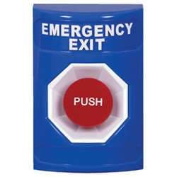 STI SS-2404EX Stopper Station, Momentary Mushroom, EMERGENCY EXIT Lettering, Blue Housing