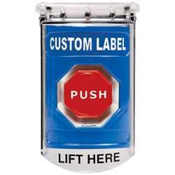 STI SS-2419 Stopper Station with Bopper Stopper Cover, Custom Lettering, Blue Housing