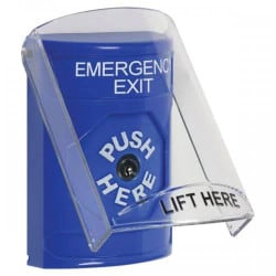 STI SS-2420EX Stopper Station with Stopper Station Shield, EMERGENCY EXIT Lettering, Blue Housing