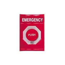 STI SS-2421E Stopper Station with Stopper Station Shield, EMERGENCY Lettering, Blue Housing