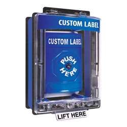 STI SS2460 Stopper Station with Mini Weather Stopper Cover with Spacer, Custom Lettering, Blue Housing