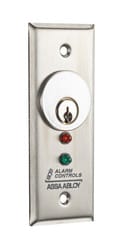 Alarm Controls MCK-3 Mortise Cylinder Keyswitch Station, SPDT Momentary Action, Narrow, Green LED, Red LED