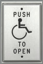 Alarm Controls PS1-141 Push Plate, Single Gang, SPDT Momentary, Clear, ADA Logo, PUSH TO OPEN in Black