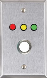 Alarm Controls RP-35 Pushbutton, Single Gang, Stainless Steel, 1/4" Red, Yellow & Green LEDs, Flush White N/O Button