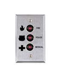 Alarm Controls RP-46-P/F/M Single Gang Stainless Steel Wall Plate, 3 DPDT Indicating Shunt Switches (Fire, Police, Medical), Alternate Action