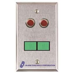 Alarm Controls SLP-2L DPDT Latching Switch Monitoring/Control Station, 2 LEDs, 2 Push Buttons, Two Green Alternating Push Button, Stainless Steel