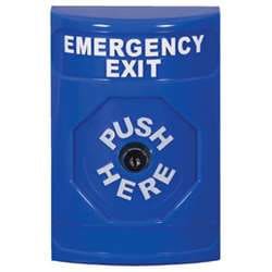 STI SS-2400EX Stopper Station, Push, Key-to-Reset, EMERGENCY EXIT Lettering, Blue Housing