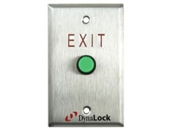 Dynalock 6115M Exit Control, 5/8" Green Plastic Button, SPDT Momentary Contacts, Satin Stainless Steel