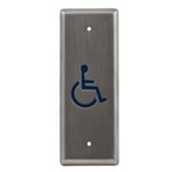 Camden 25-4DP Narrow Push Plate Switch, Vertical Mounting, ADA Logo, PUSH TO OPEN, Bright Stainless Steel, DPDT switch