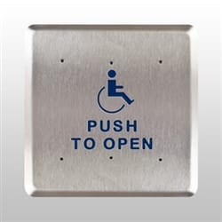 BEA 10PBS61 6" Square Push Plate W/ Blue Handicap Logo And "Push To Open" Text