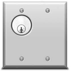 SDC 706TU Key Switch, Double Gang, 1/4" Faceplate, Momentary, DPDT, Stainless Steel
