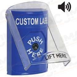 STI SS-24A0 Stopper Station with Stopper Station Shield with Sound, Custom Lettering, Blue Housing