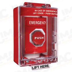 STI SS-2088E Stopper Station with Mini Stopper II Cover with Spacer, EMERGENCY Lettering, Red Housing