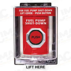 STI SS-2057PS Stopper Station with Mini Weather Stopper Cover, FUEL PUMP SHUT-DOWN Lettering, Red Housing