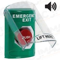 STI SS-21A4EX Stopper Station with Stopper Station Shield with Sound, EMERGENCY EXIT Lettering, Green Housing